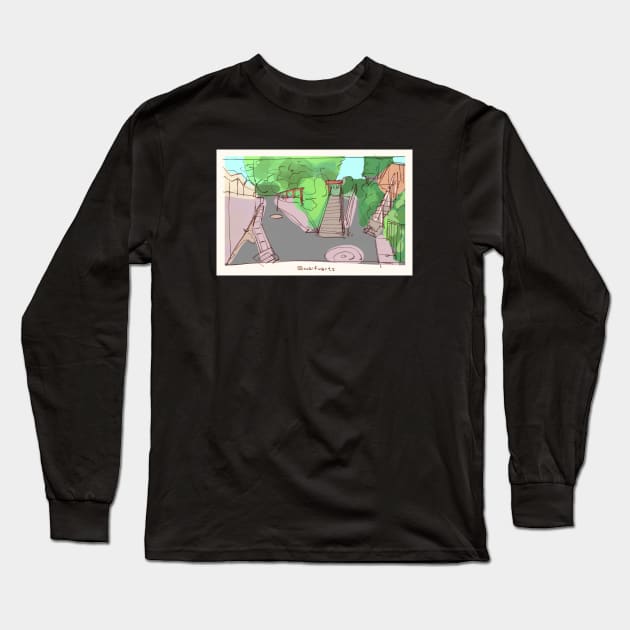 Quiet Street Long Sleeve T-Shirt by waifuarts